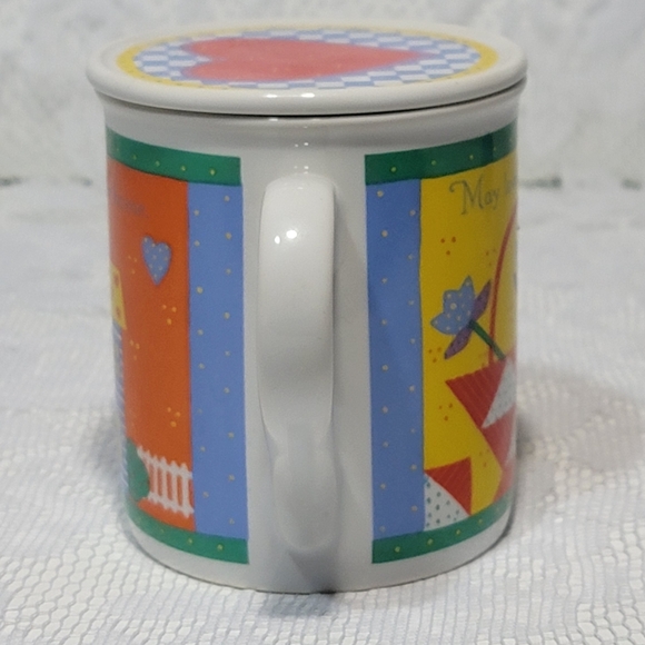 Vintage Hallmark Ceramic Mug Heart Lid Flower Patchwork Quilt Design Coffee Cup - Picture 9 of 17